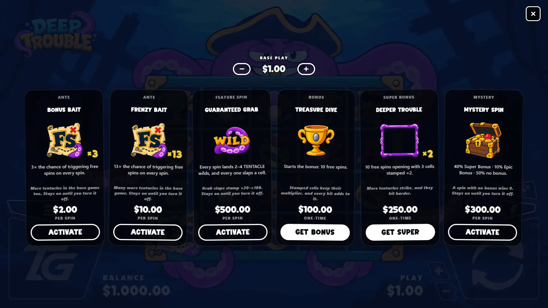 Deep Trouble bonus buy menu