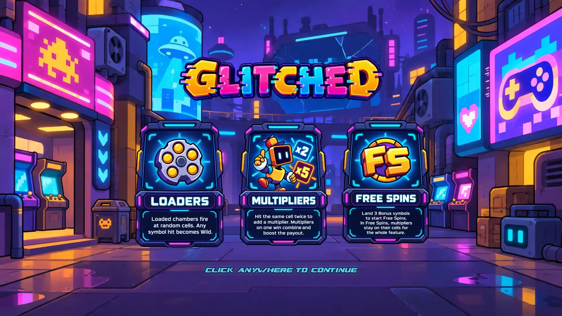 Glitched slot intro screen