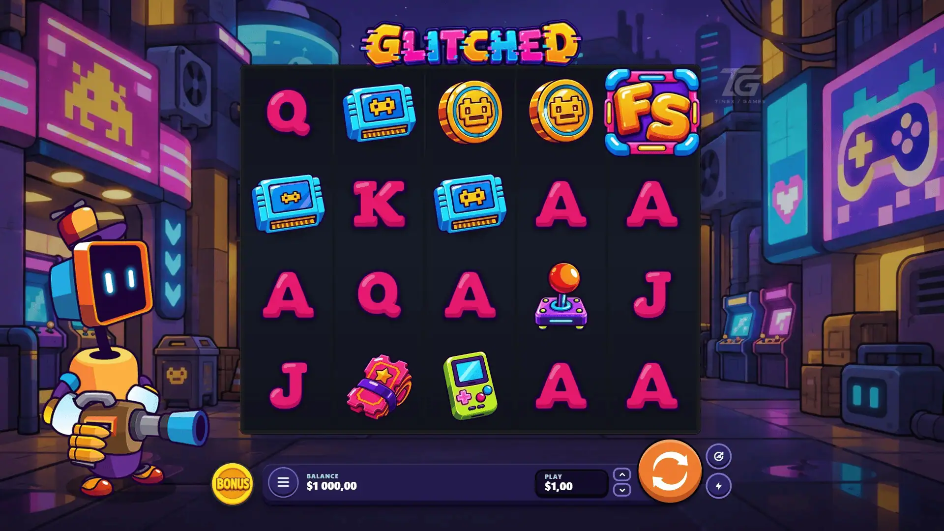 Glitched slot gameplay reels