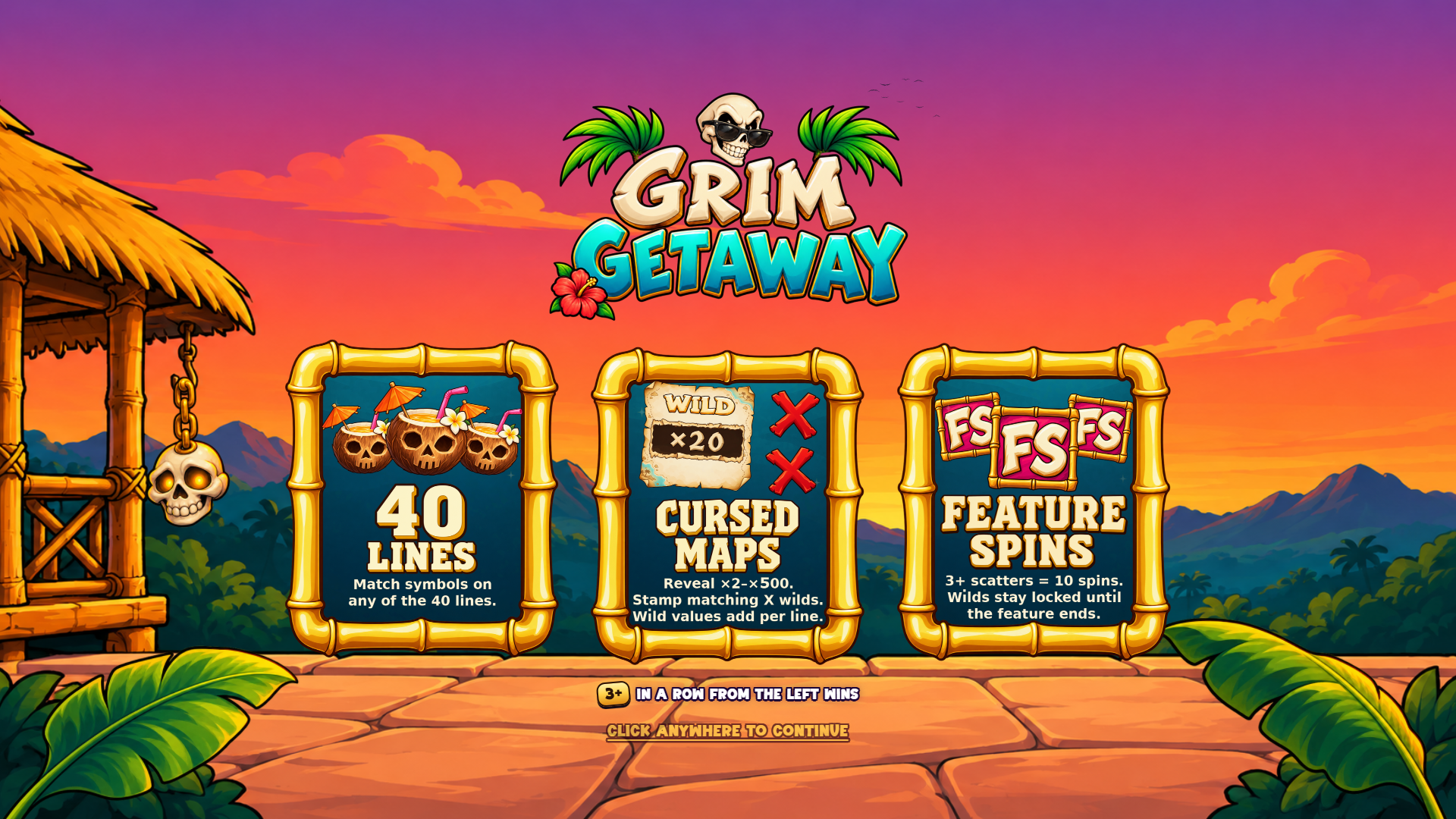 Grim Getaway slot intro screen