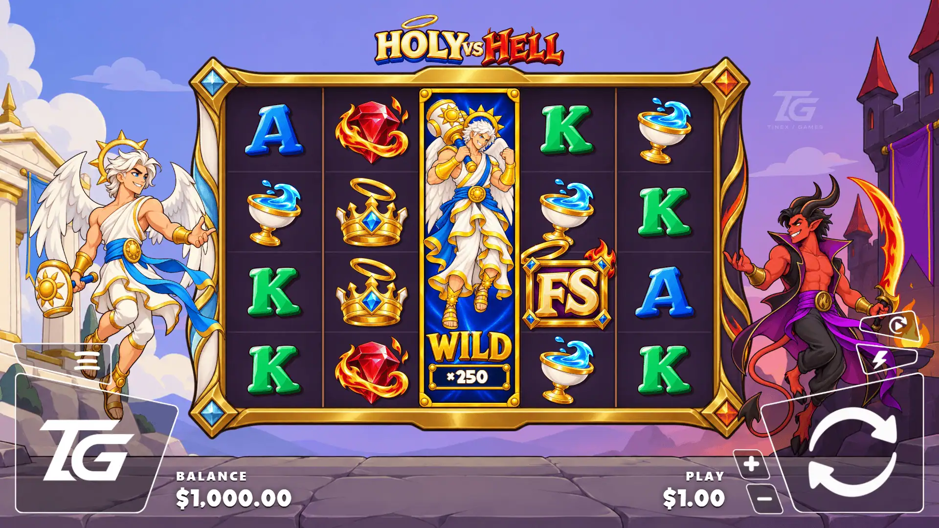Holy VS Hell slot gameplay reels
