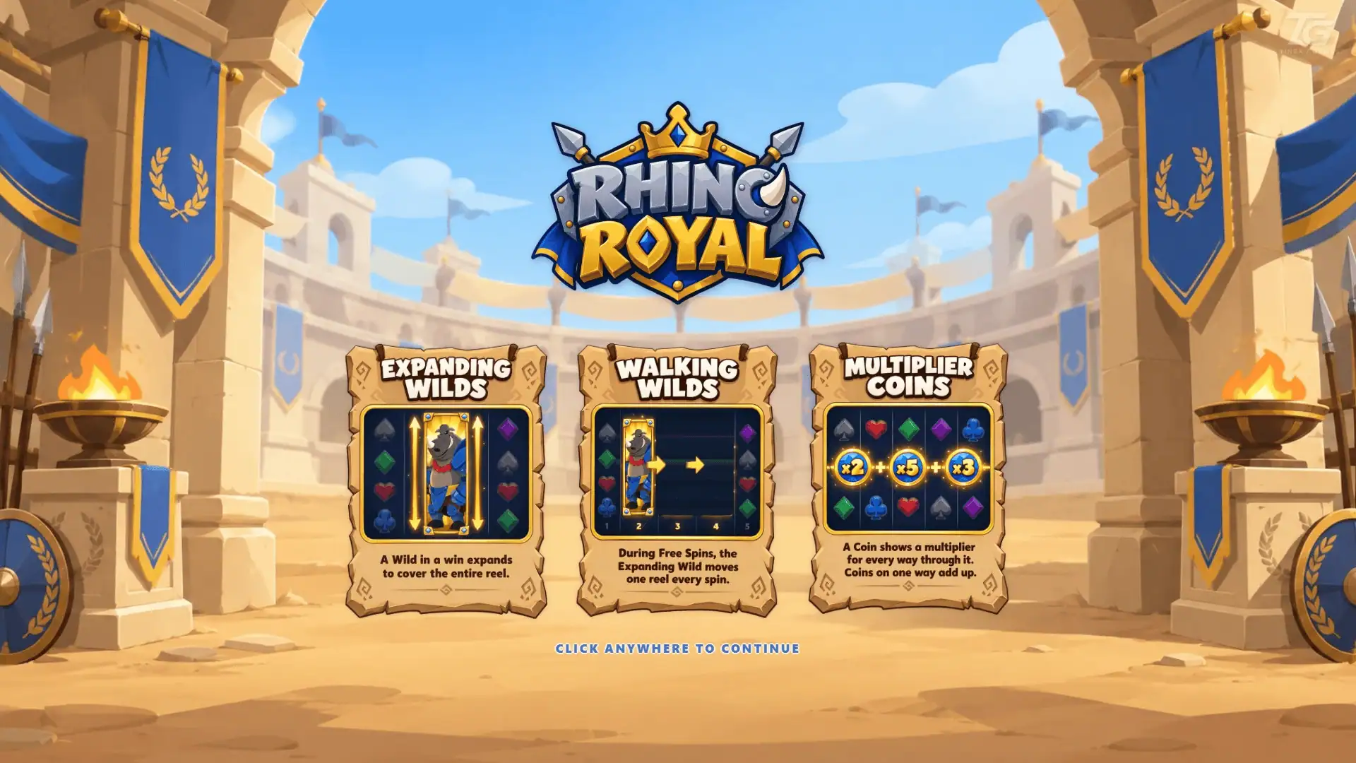 Rhino Royal slot intro screen