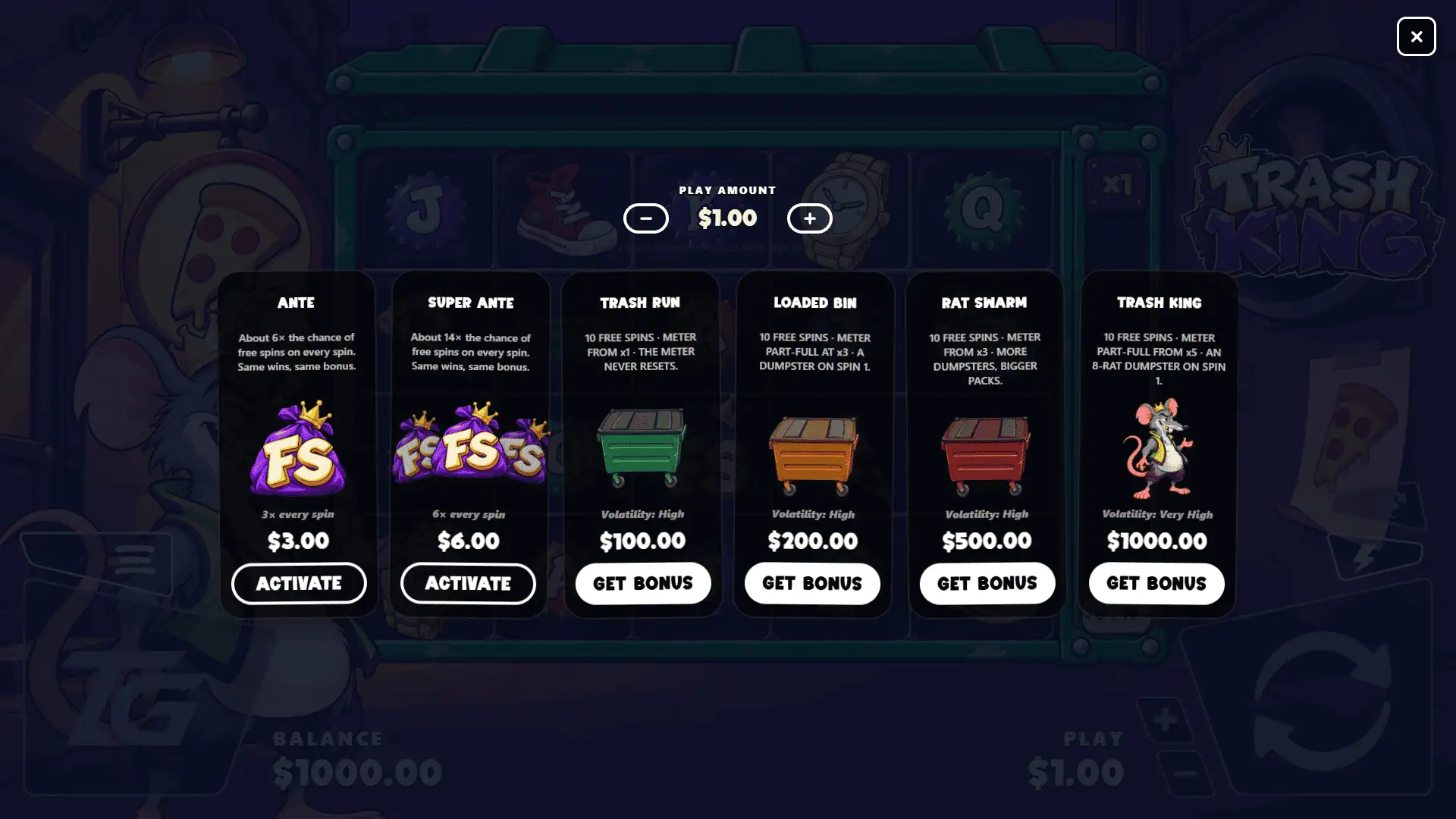 Trash King bonus buy menu