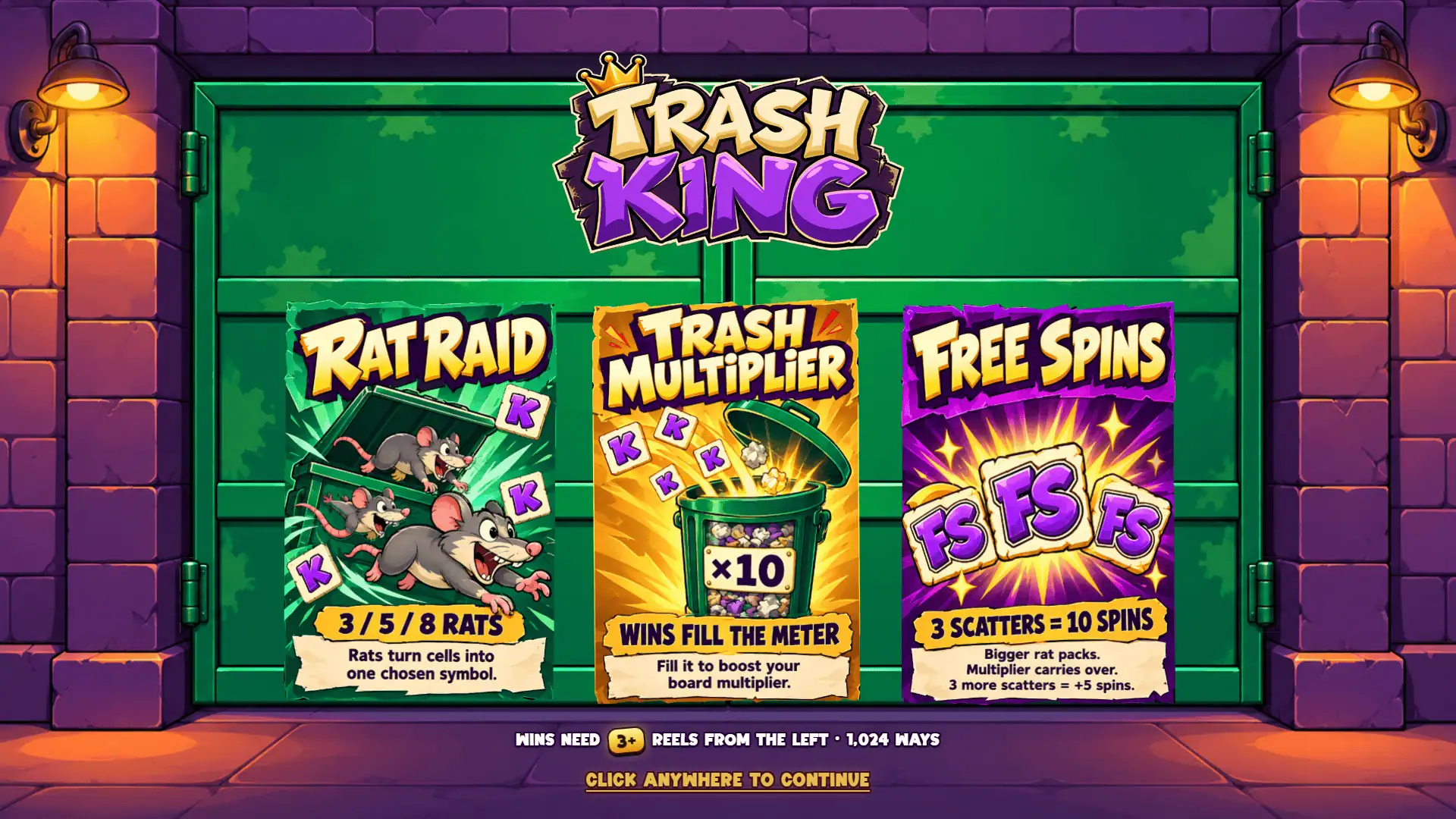 Trash King slot intro screen