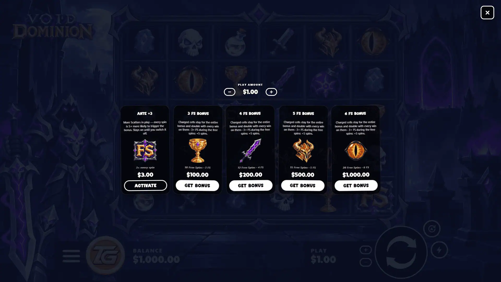 Void Dominion bonus buy menu