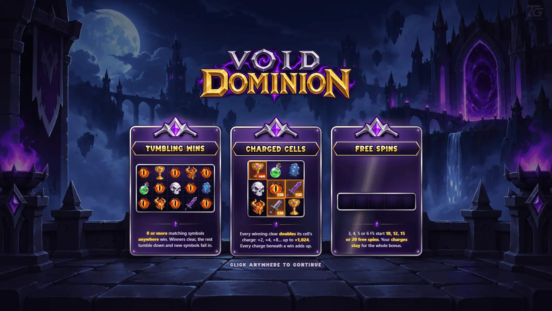 Void Dominion slot intro screen