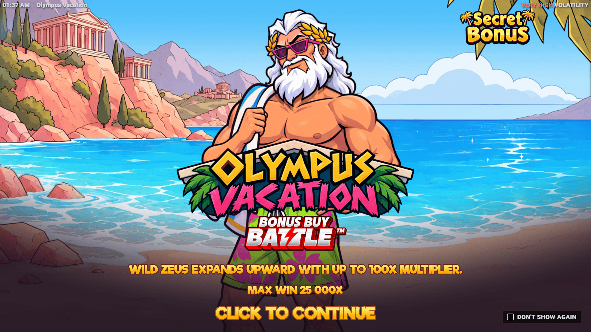 Olympus Vacation slot intro screen