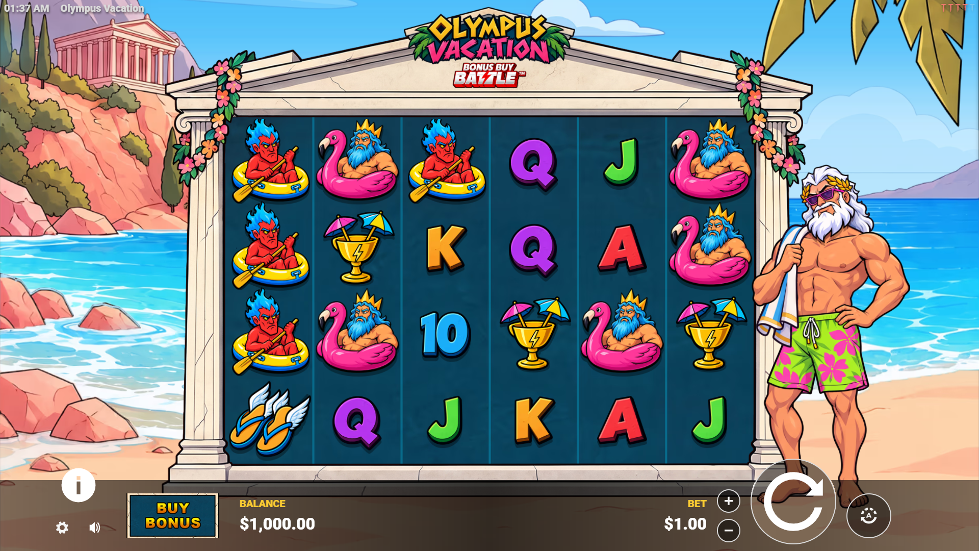 Olympus Vacation slot gameplay reels