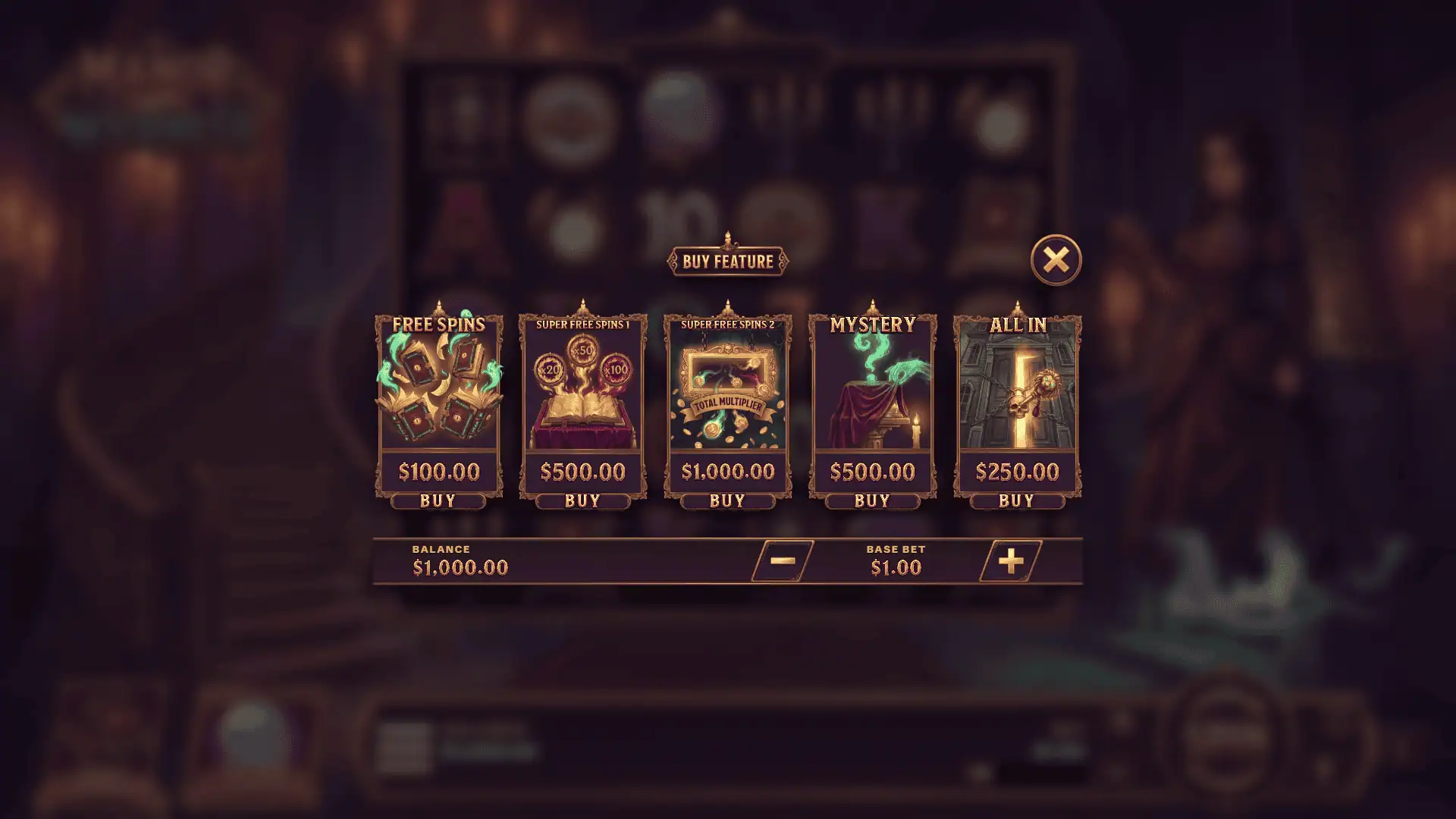 Manor The Wickness bonus buy menu