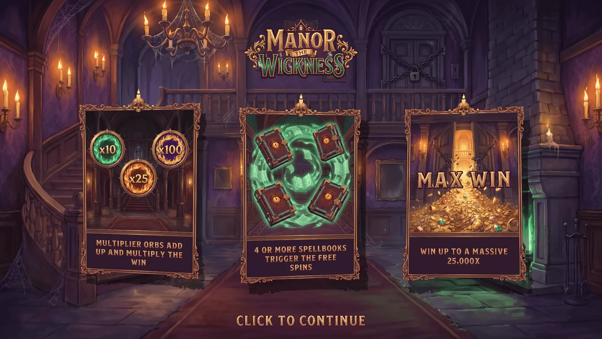 Manor The Wickness slot intro screen