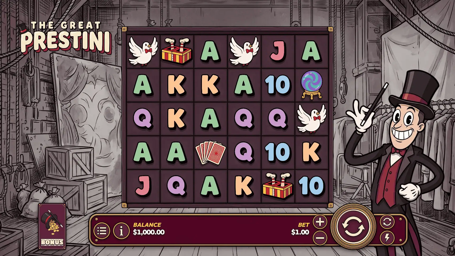 The Great Prestini slot gameplay reels