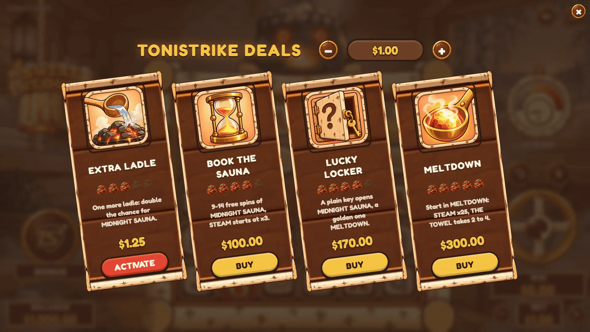 Sweat It Out bonus buy menu