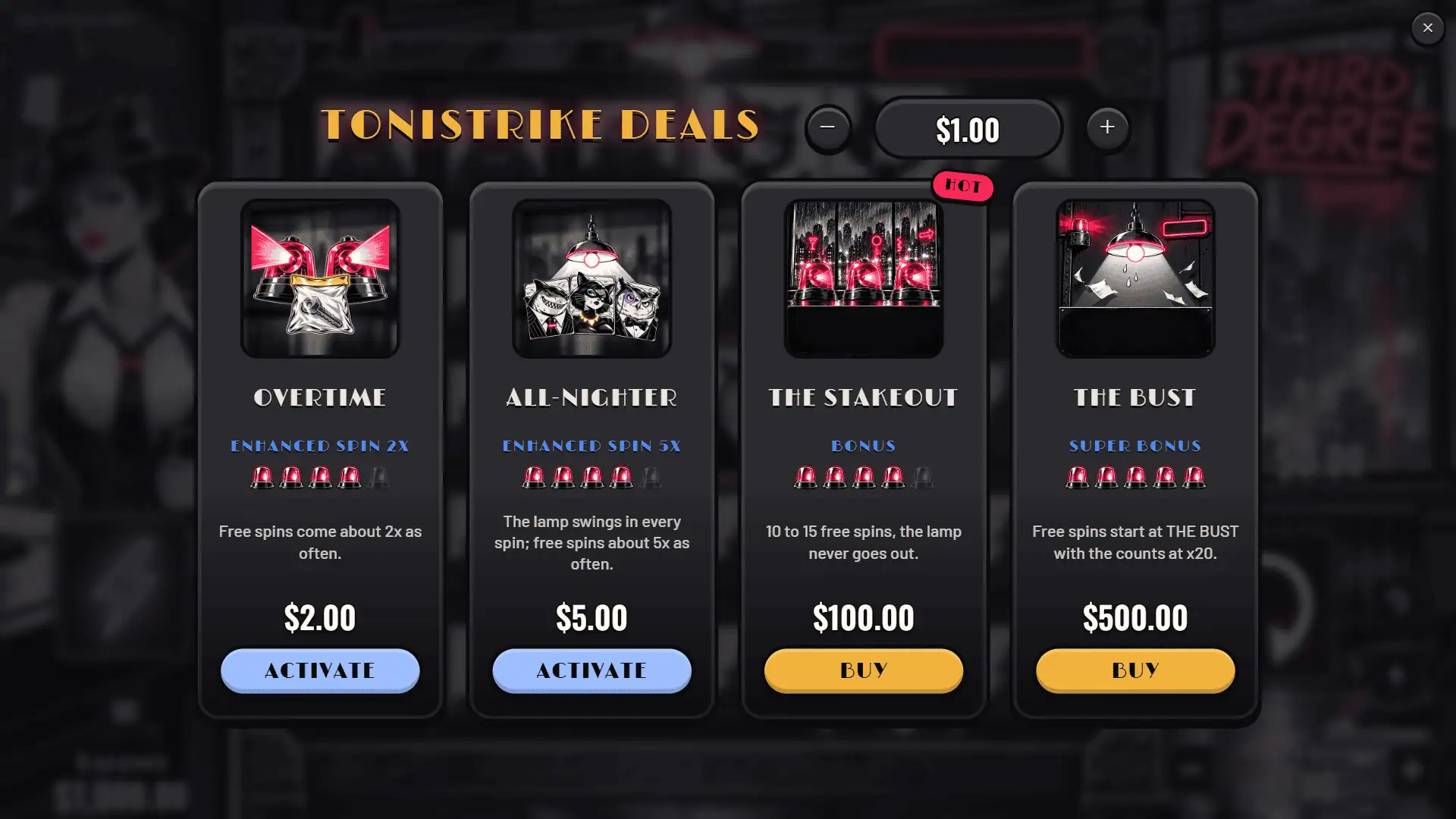 Third Degree bonus buy menu
