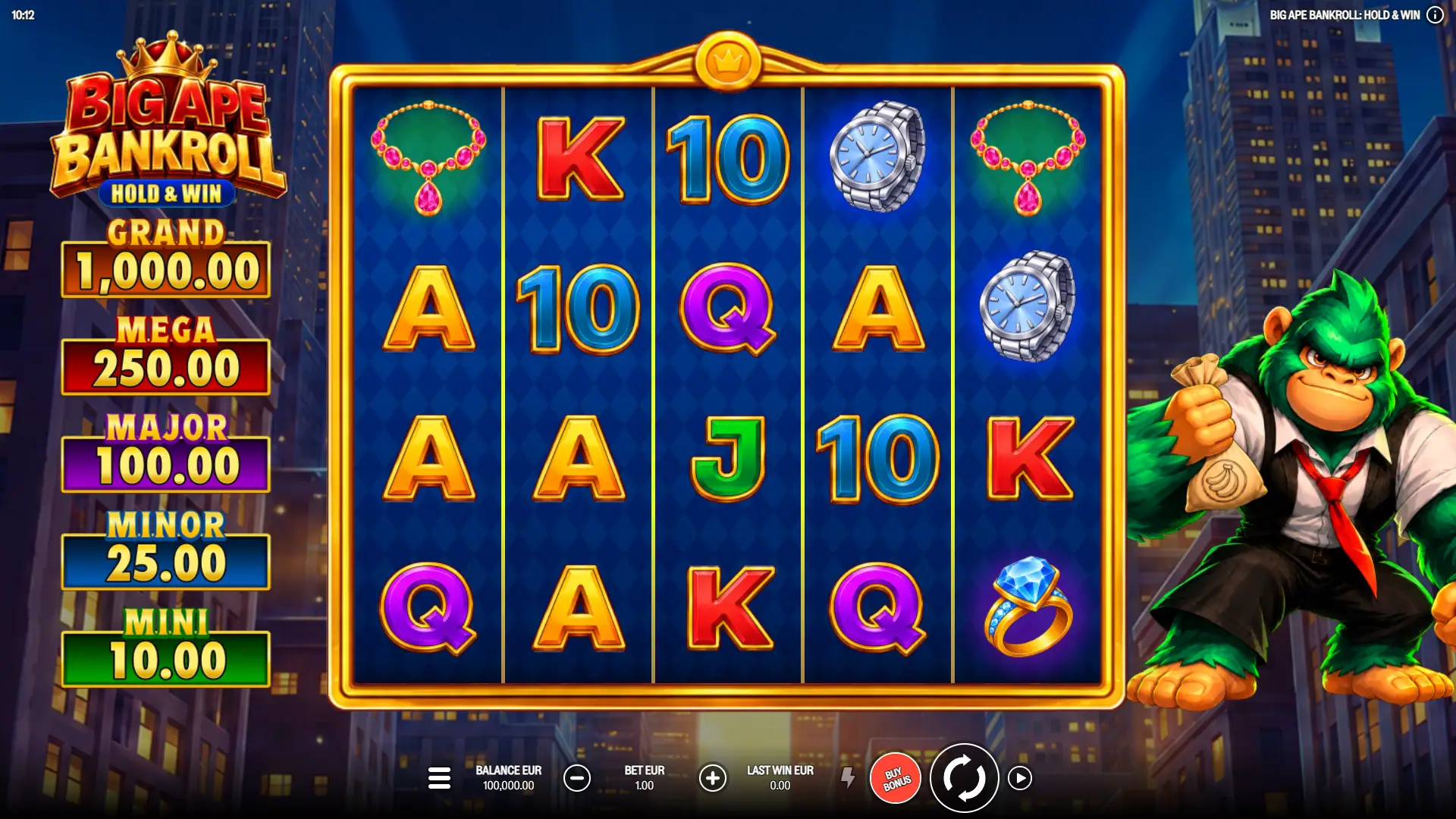 Big Ape Bankroll: Hold & Win slot gameplay reels