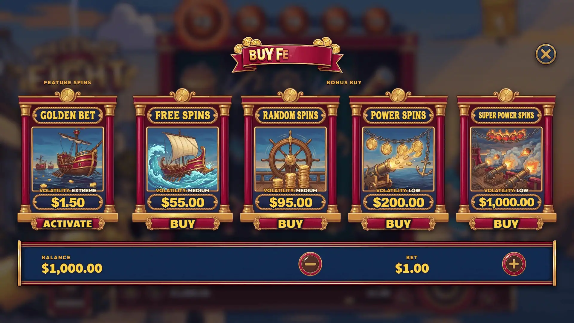 Pieces Of Eight bonus buy menu