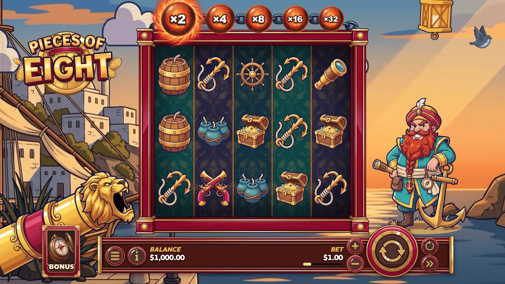 Pieces Of Eight slot gameplay reels