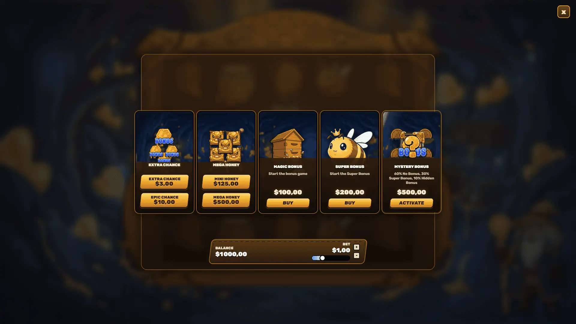 Hive Wizard bonus buy menu