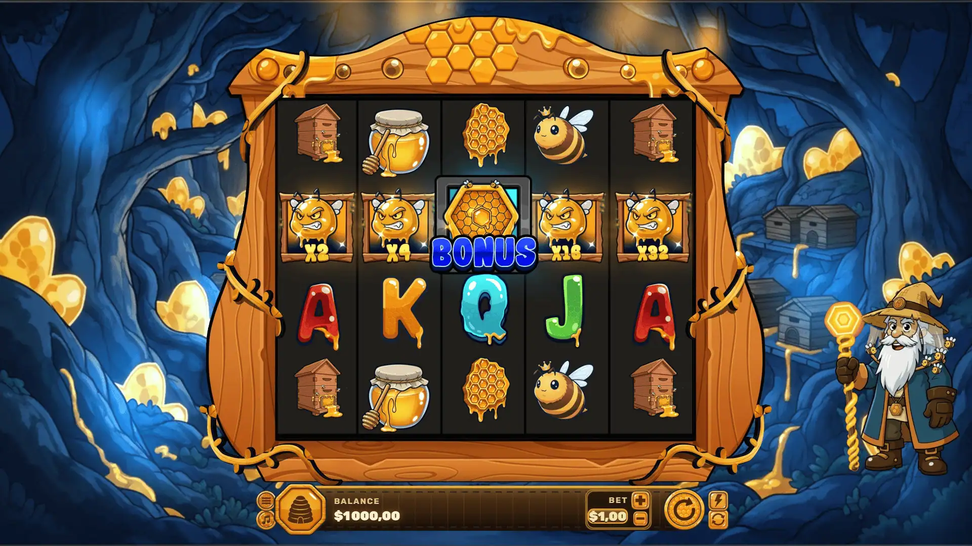 Hive Wizard slot gameplay reels