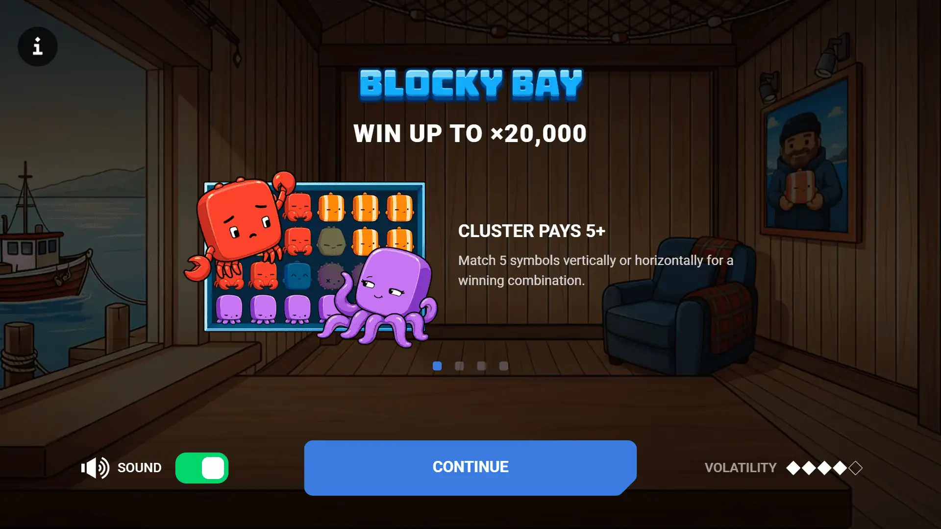 Blocky Bay slot intro screen