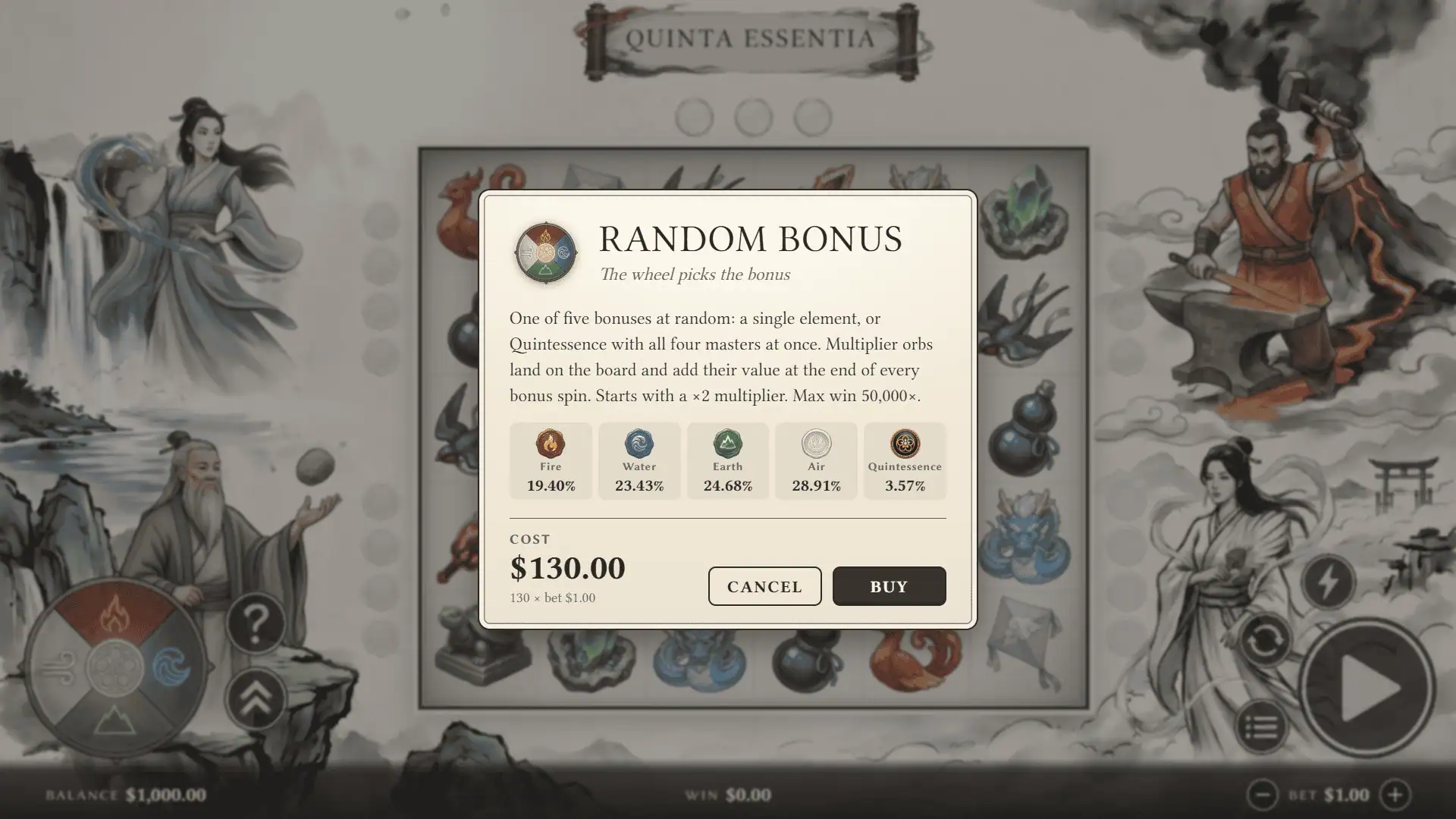 Quinta Essentia bonus buy menu