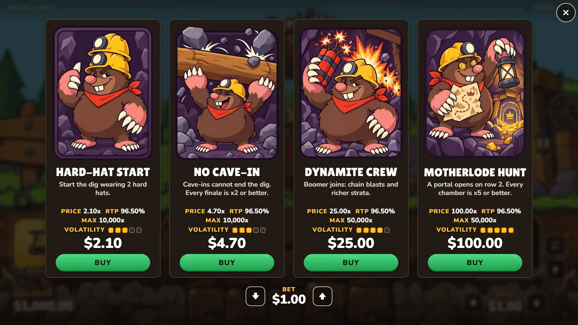 Dig Up bonus buy menu