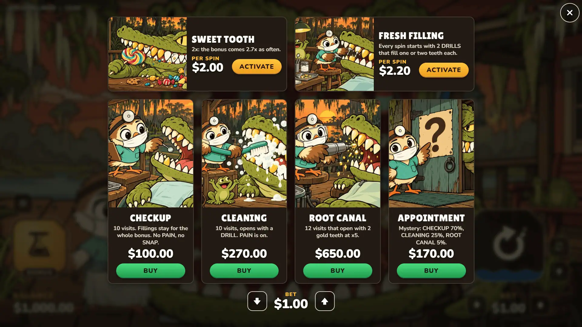 Gold Fillings bonus buy menu