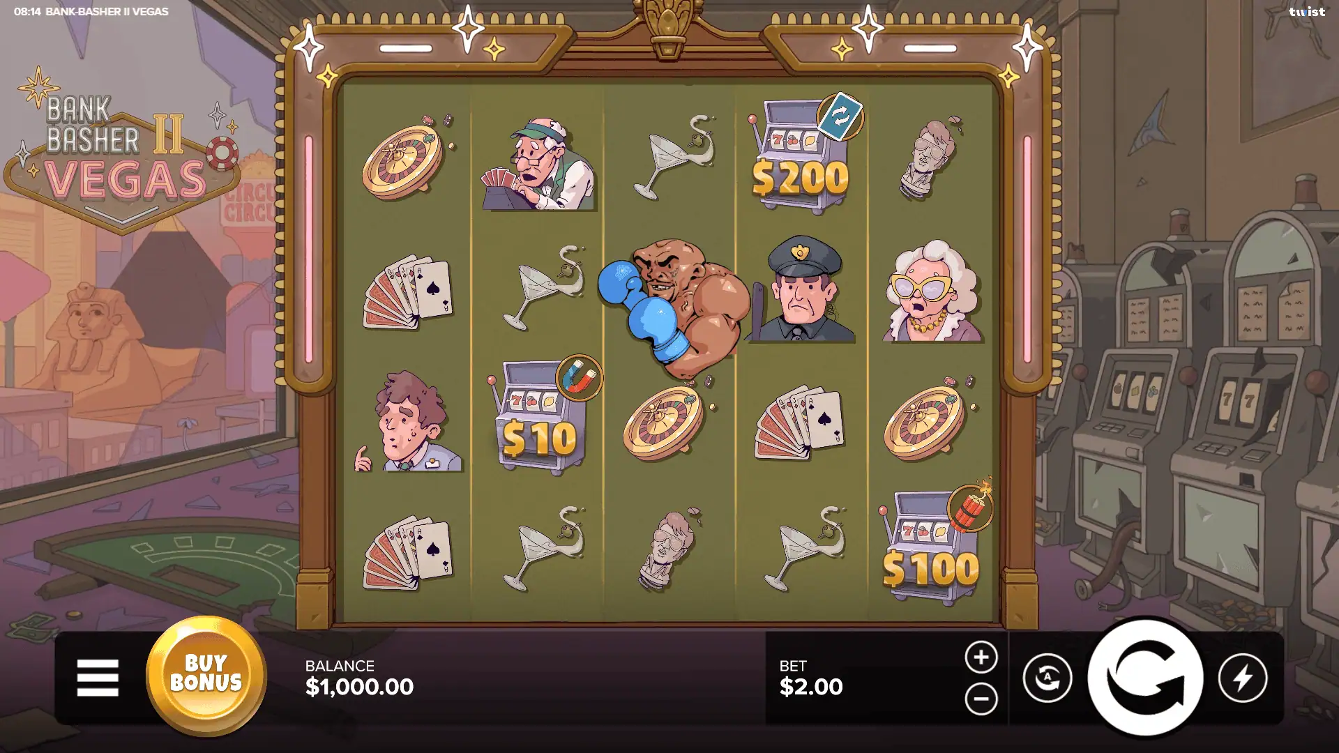 Bank Basher 2 Vegas slot gameplay reels