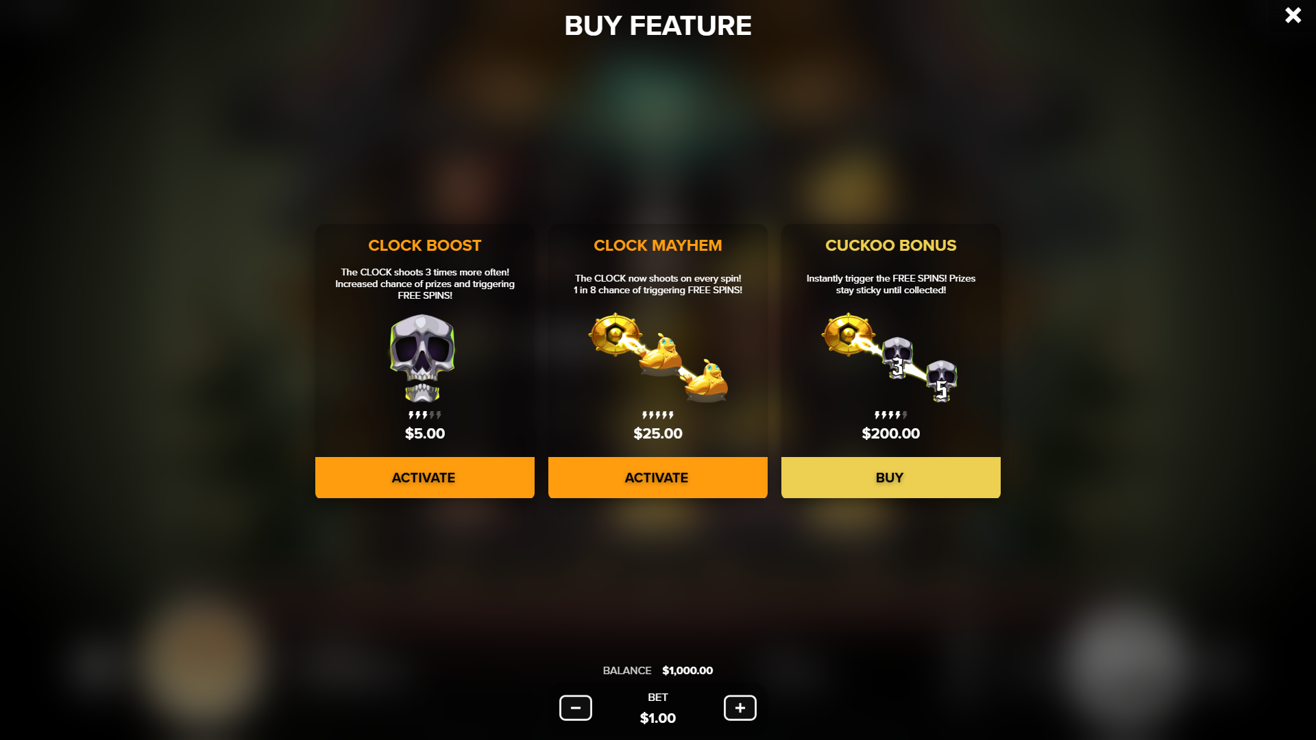 Clock bonus buy menu