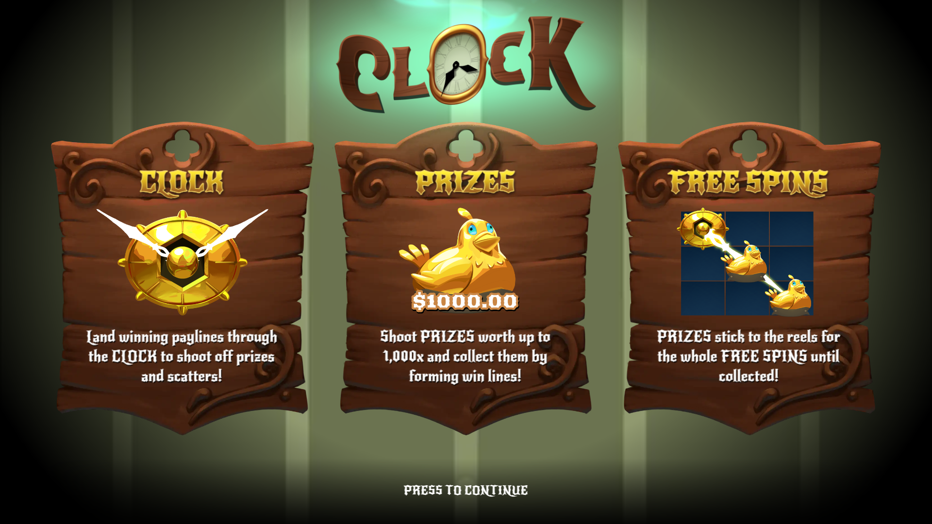 Clock slot intro screen