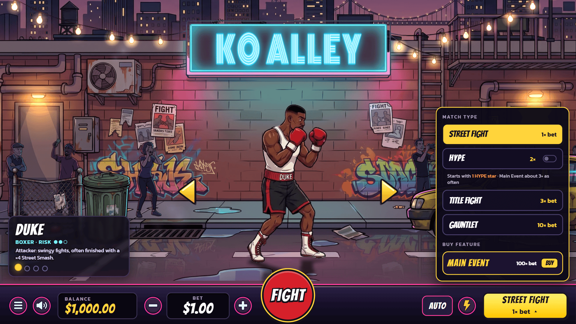 Knockout Alley bonus buy menu