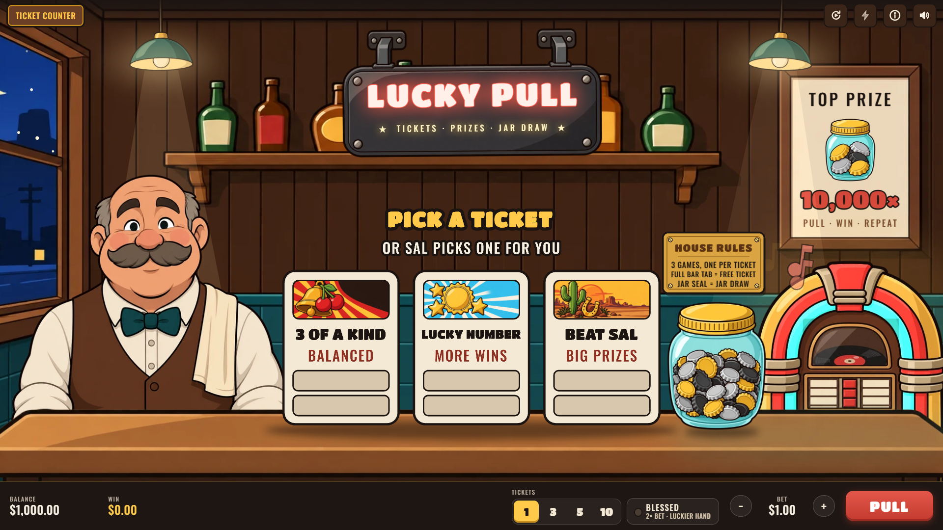 Lucky Pull pull-tab ticket game screen