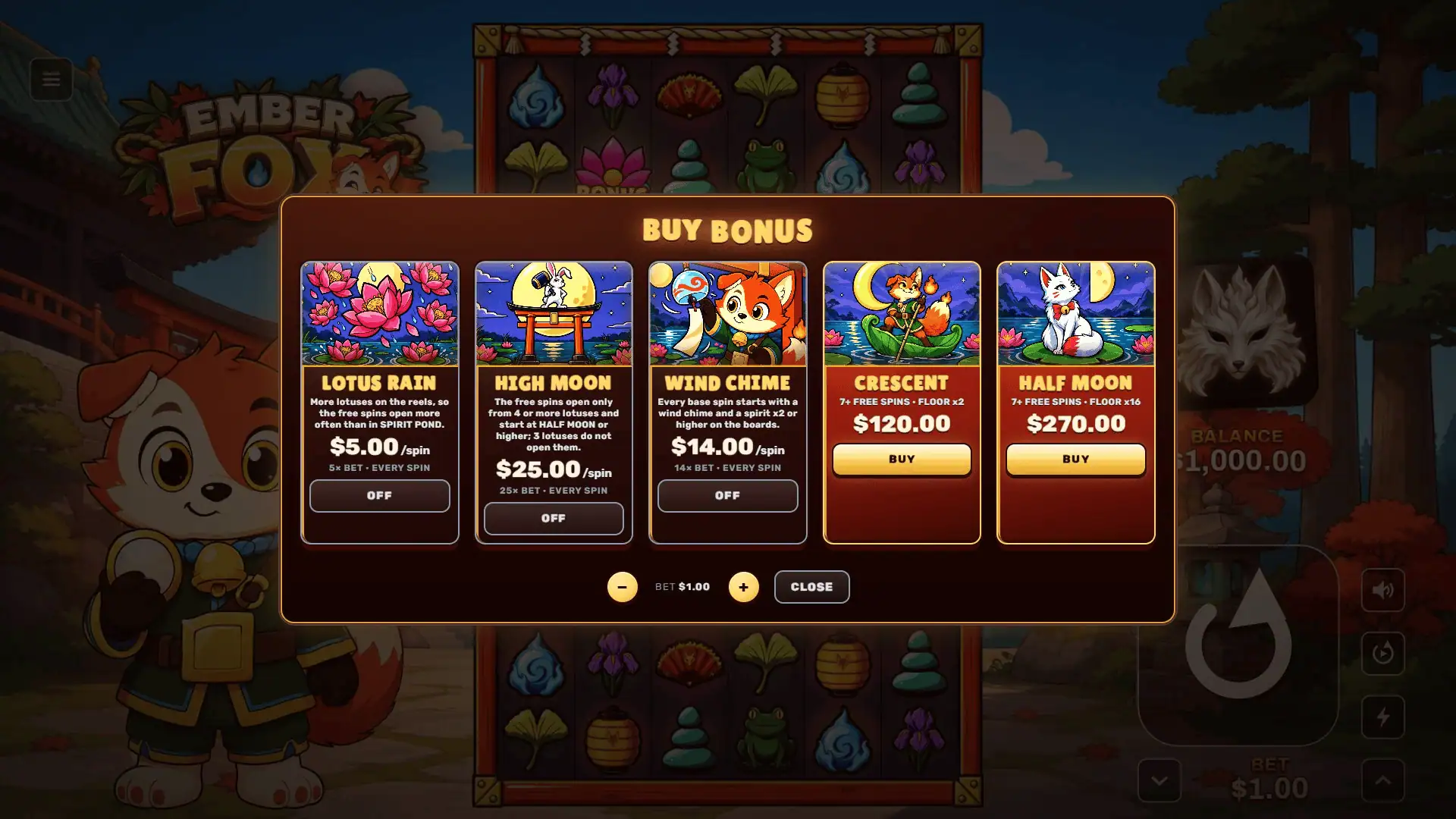 Ember Fox bonus buy menu