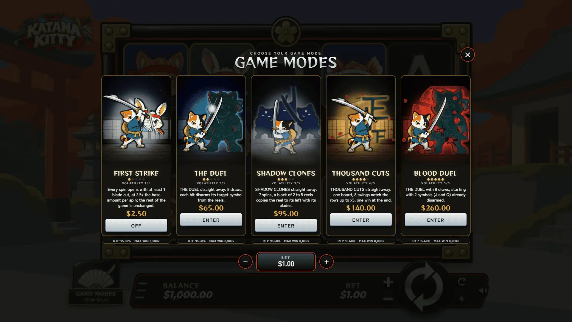 Katana Kitty bonus buy menu