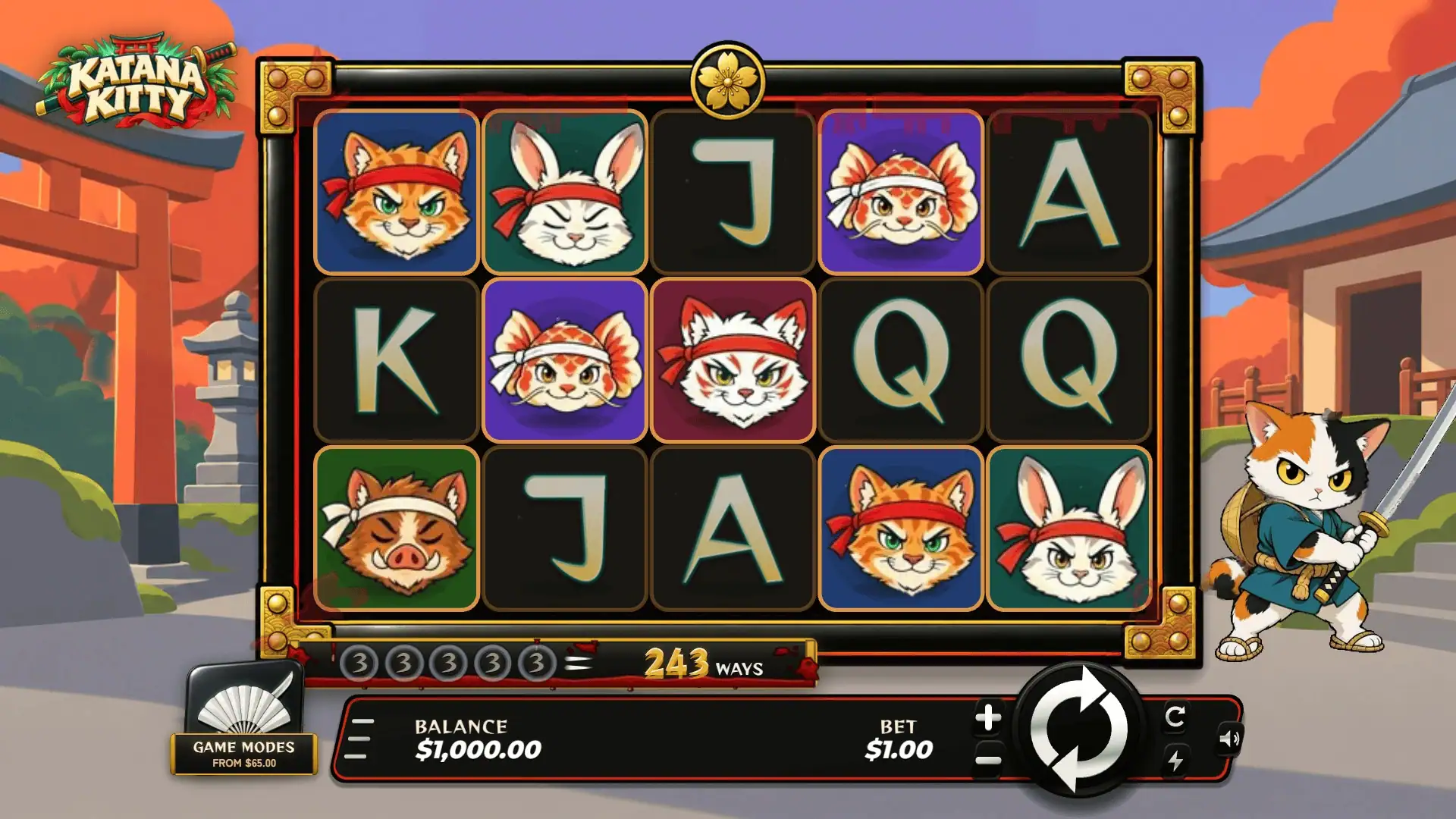 Katana Kitty slot gameplay reels