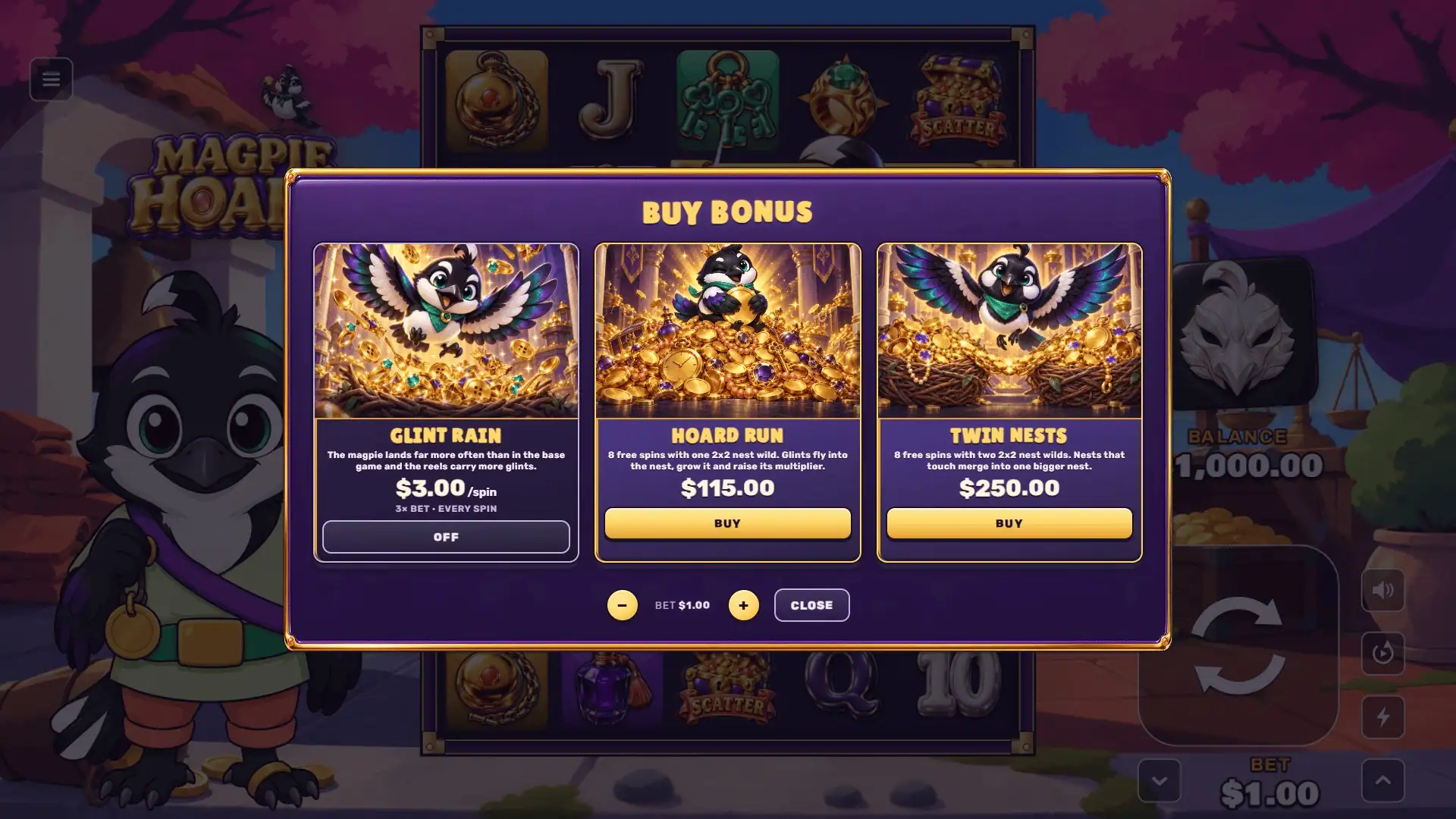 Magpie Hoard bonus buy menu