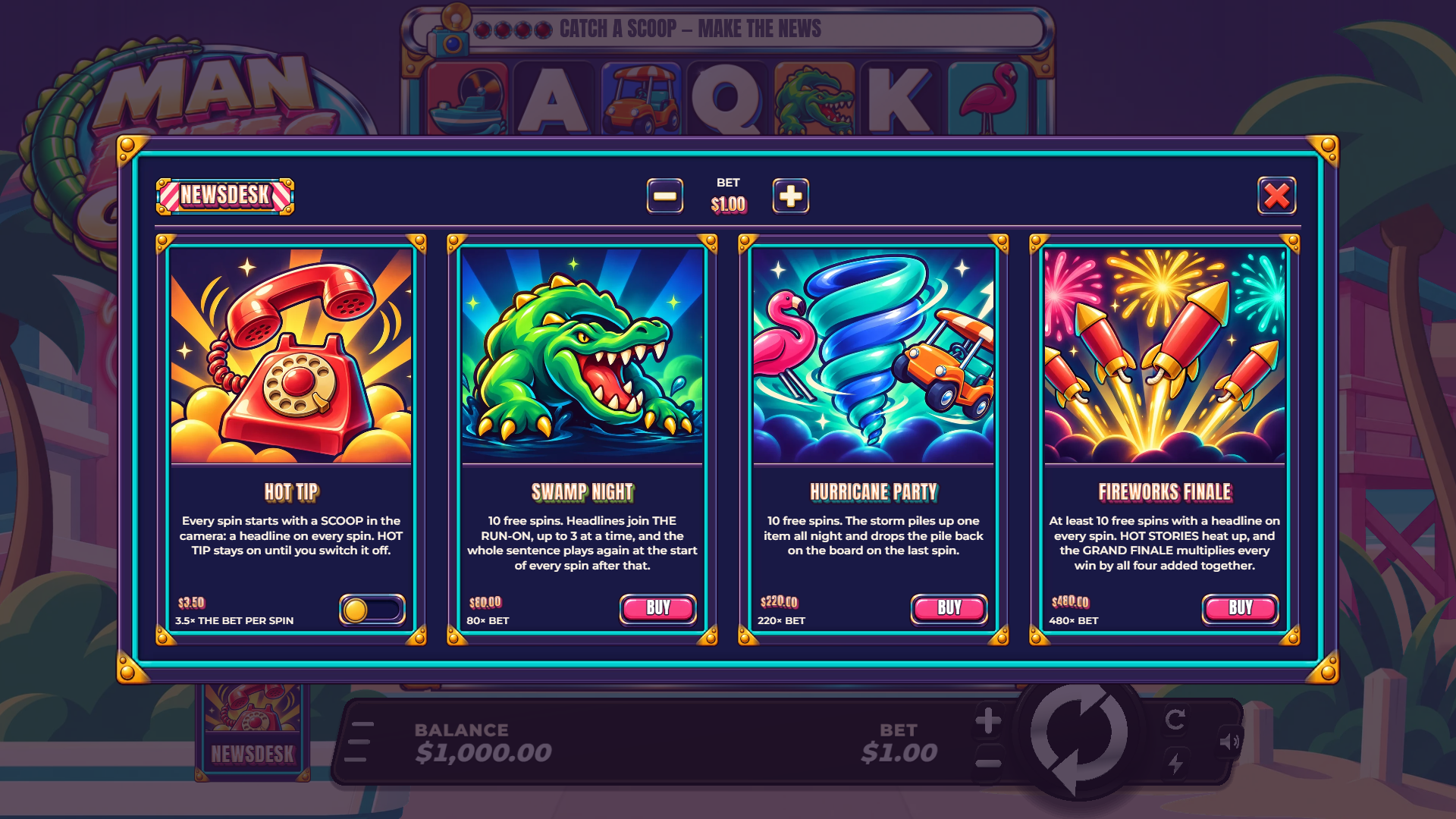 Man Bites Gator bonus buy menu