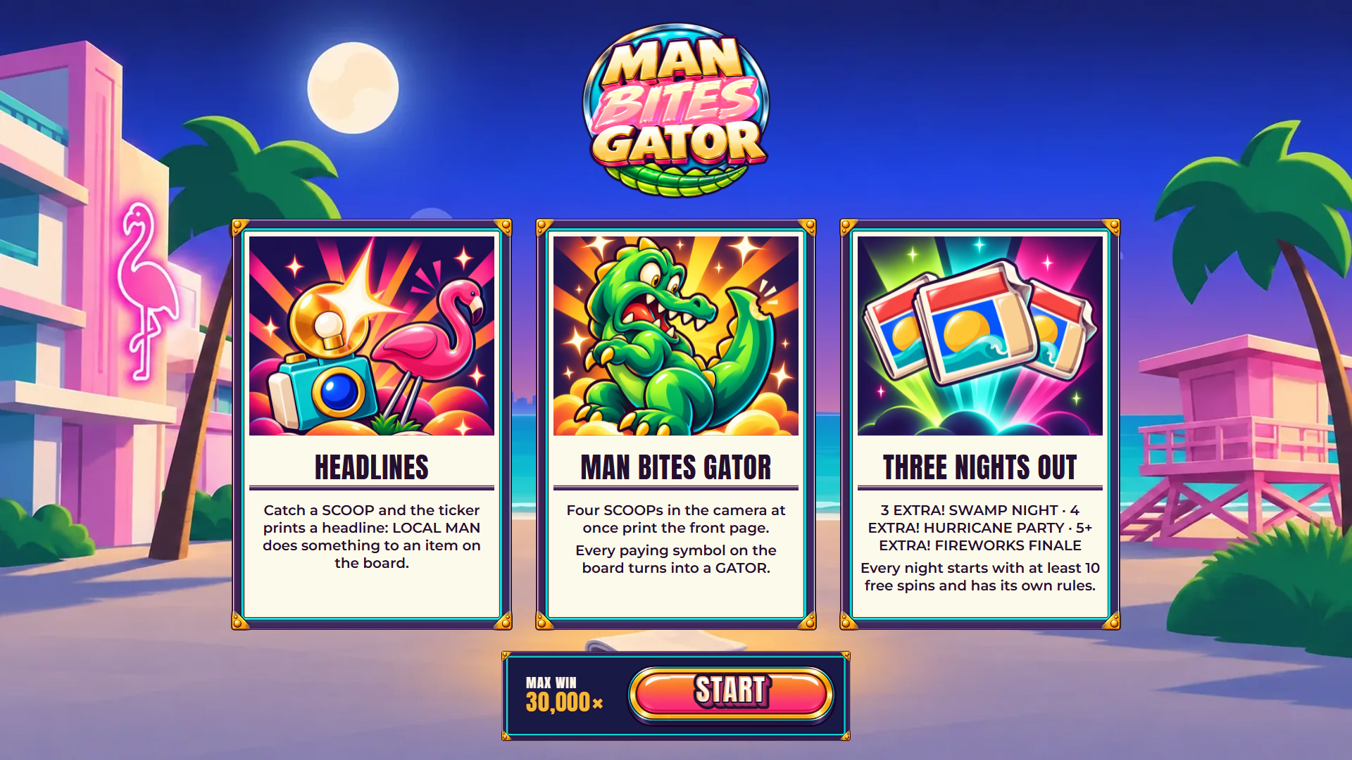 Man Bites Gator slot intro screen