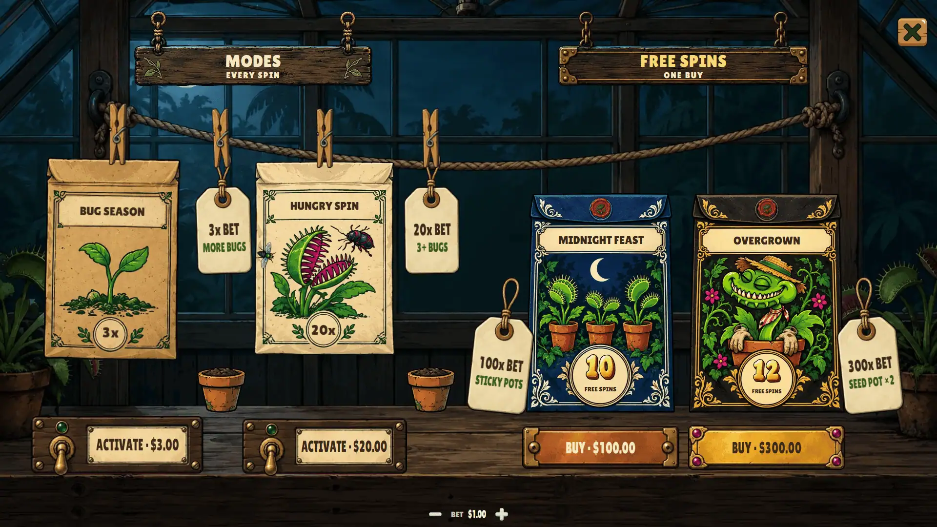 Flytrap Feast bonus buy menu