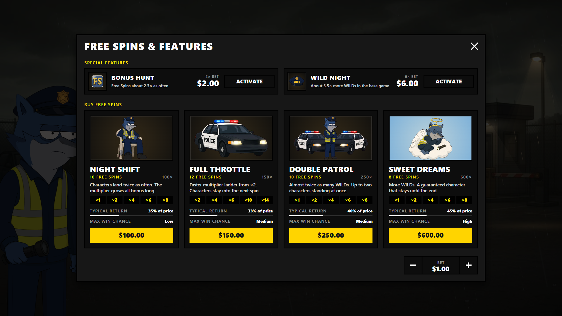 Night Parking bonus buy menu