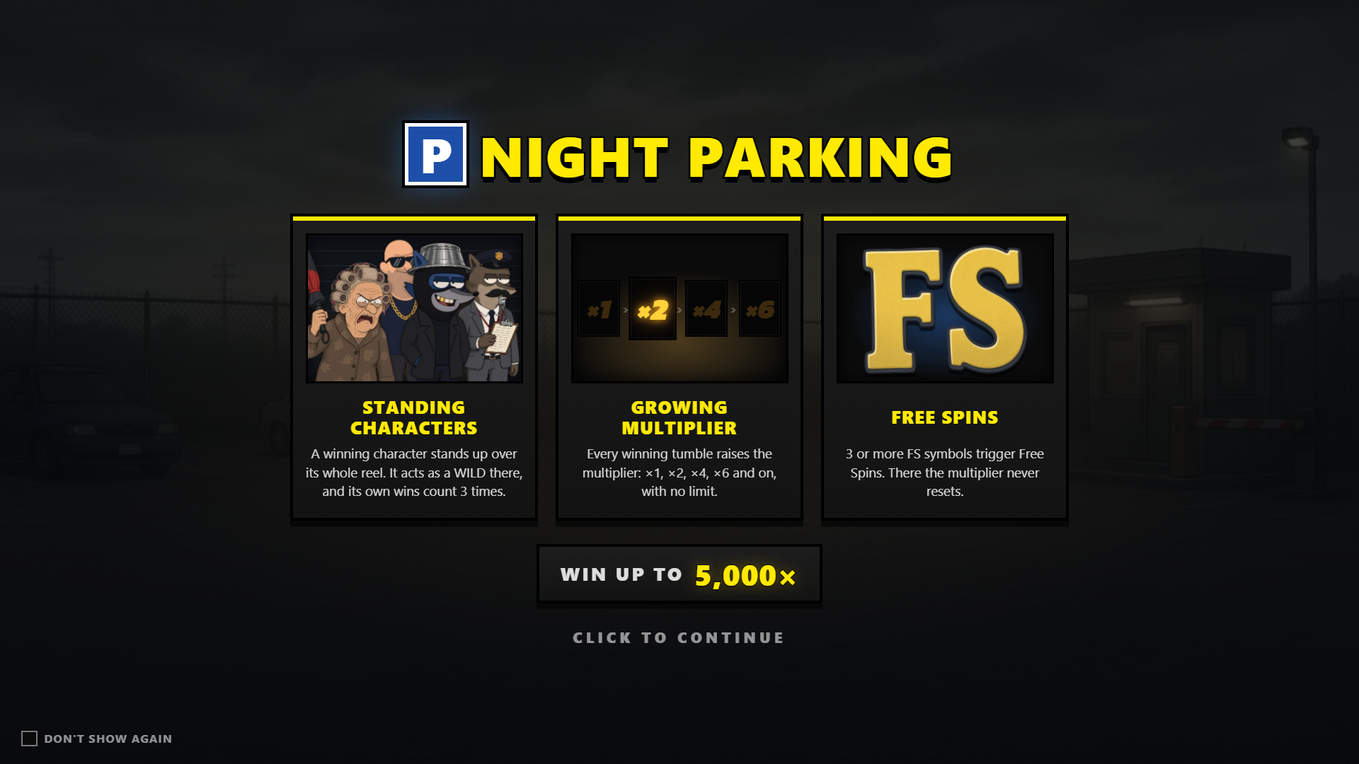 Night Parking slot intro screen