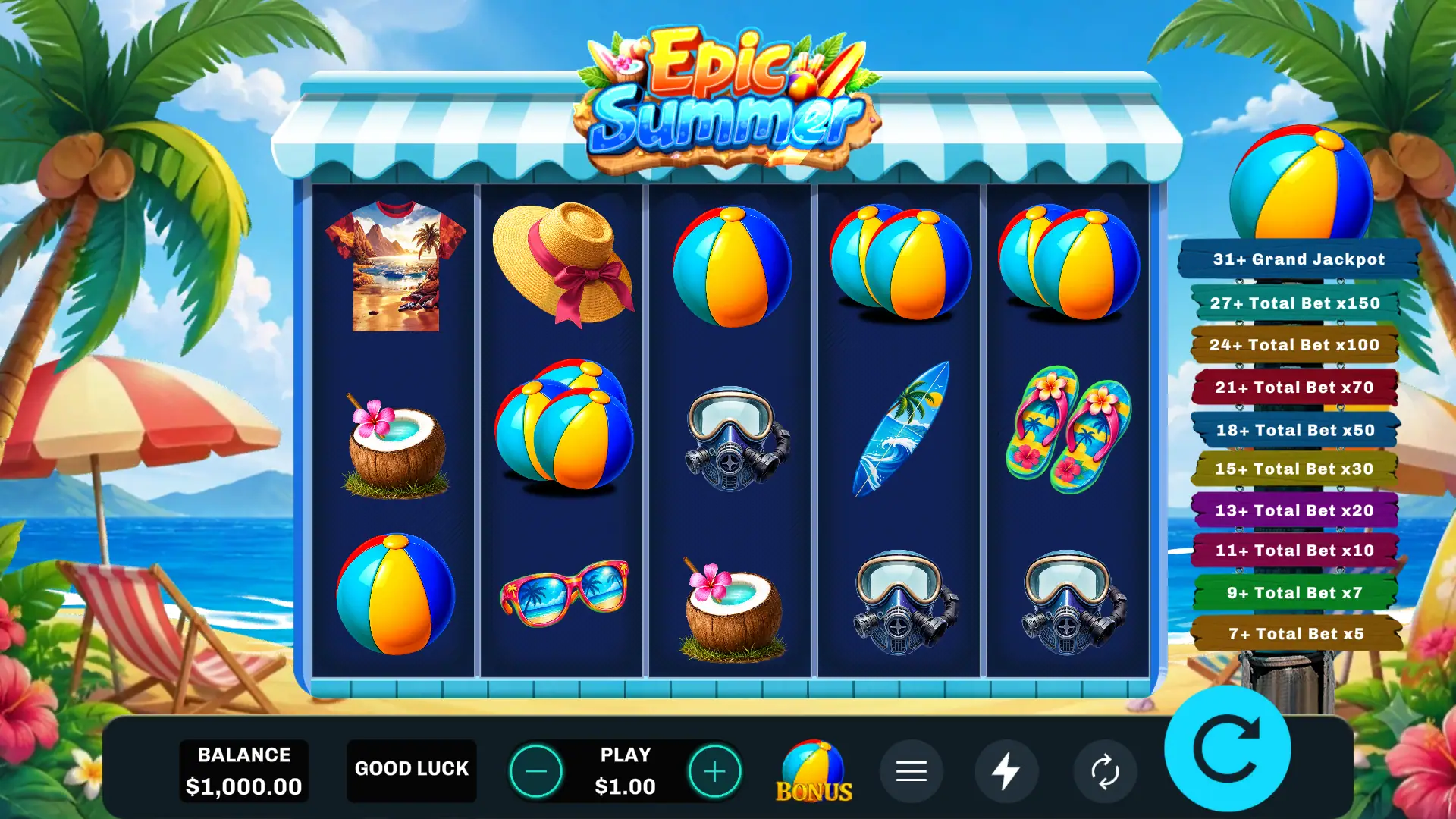 Epic Summer slot gameplay reels