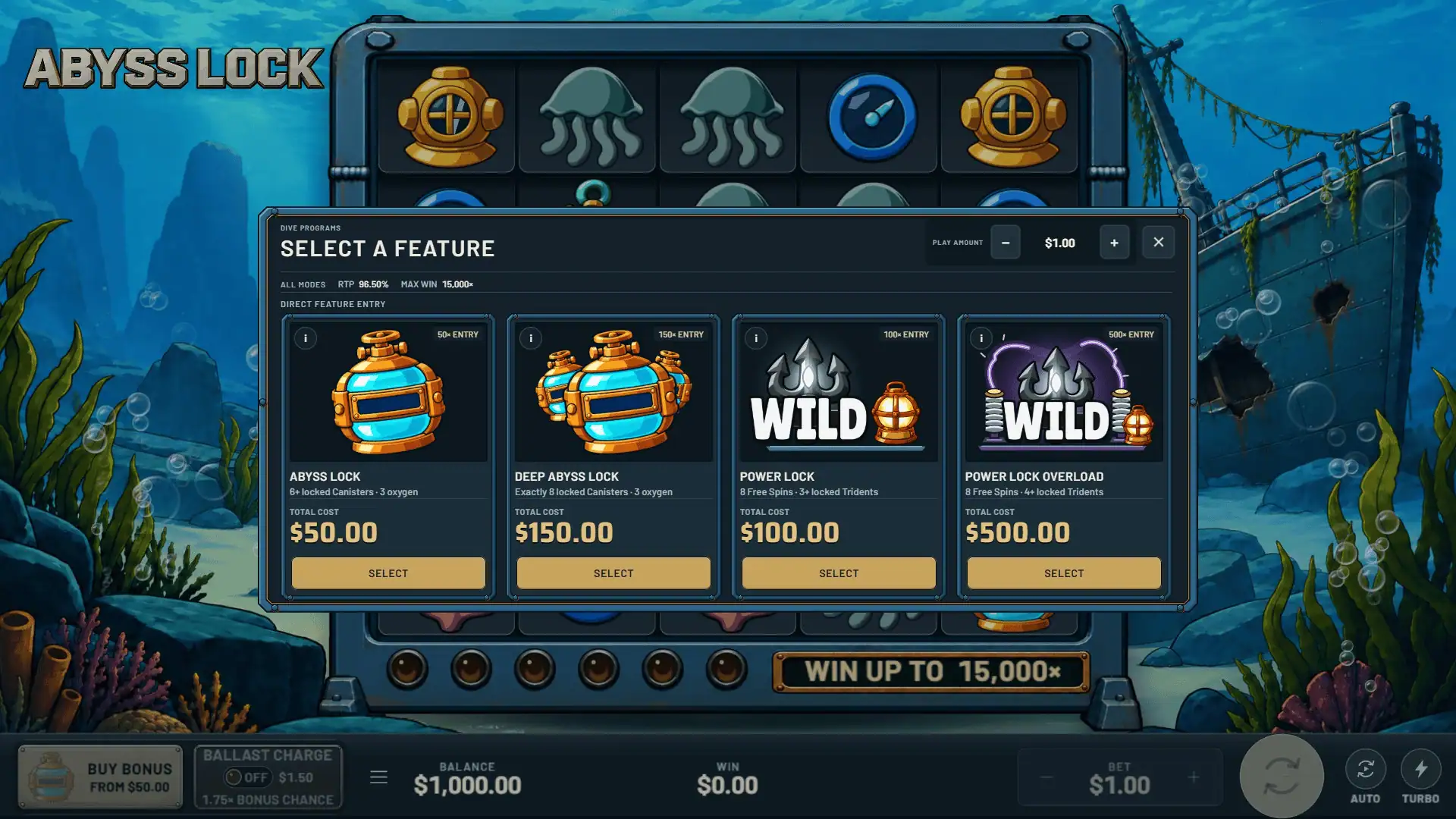 Abyss Lock bonus buy menu