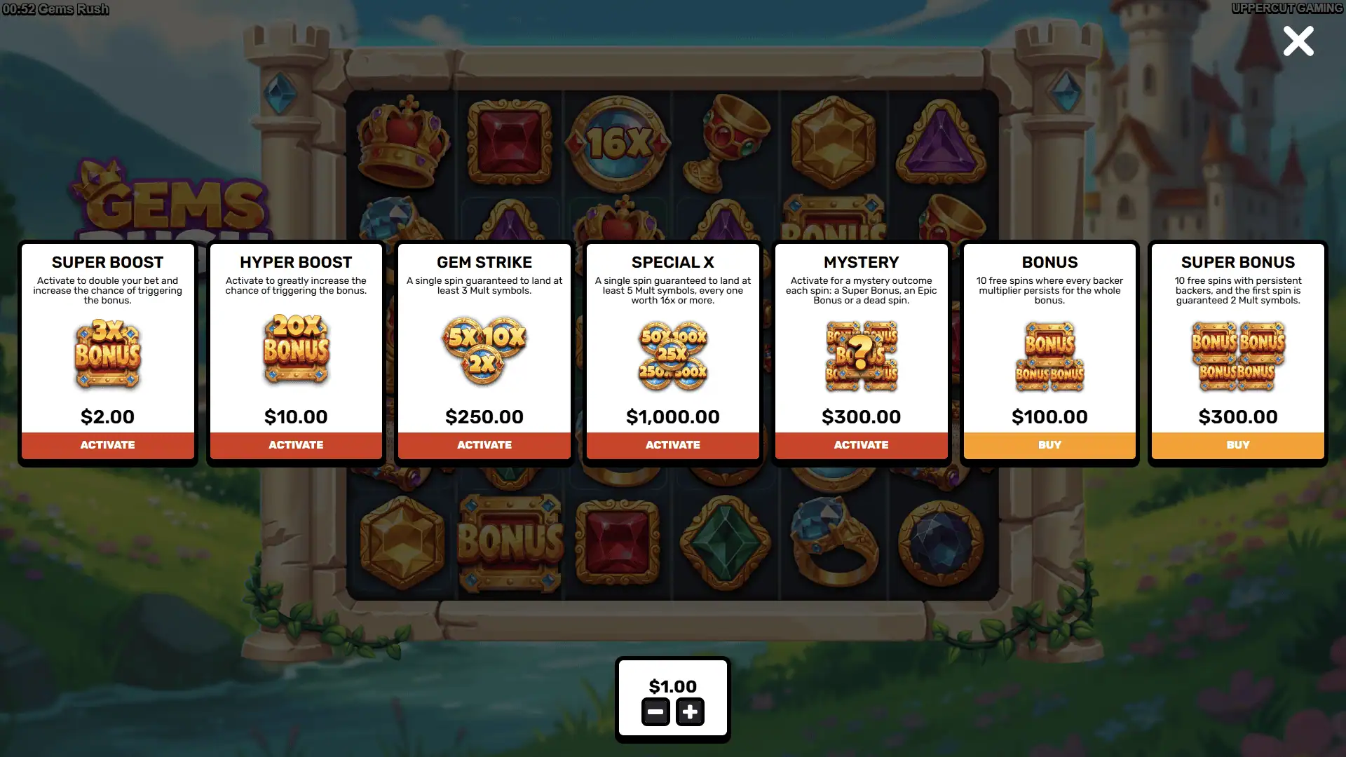 Gems Rush bonus buy menu