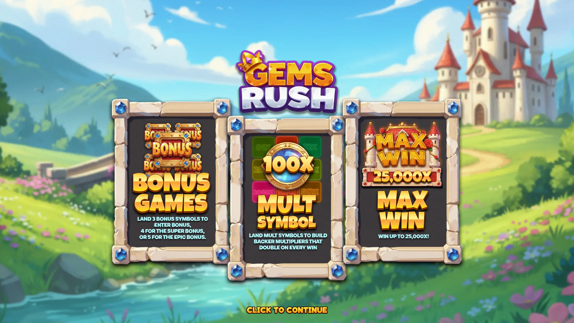 Gems Rush slot intro screen