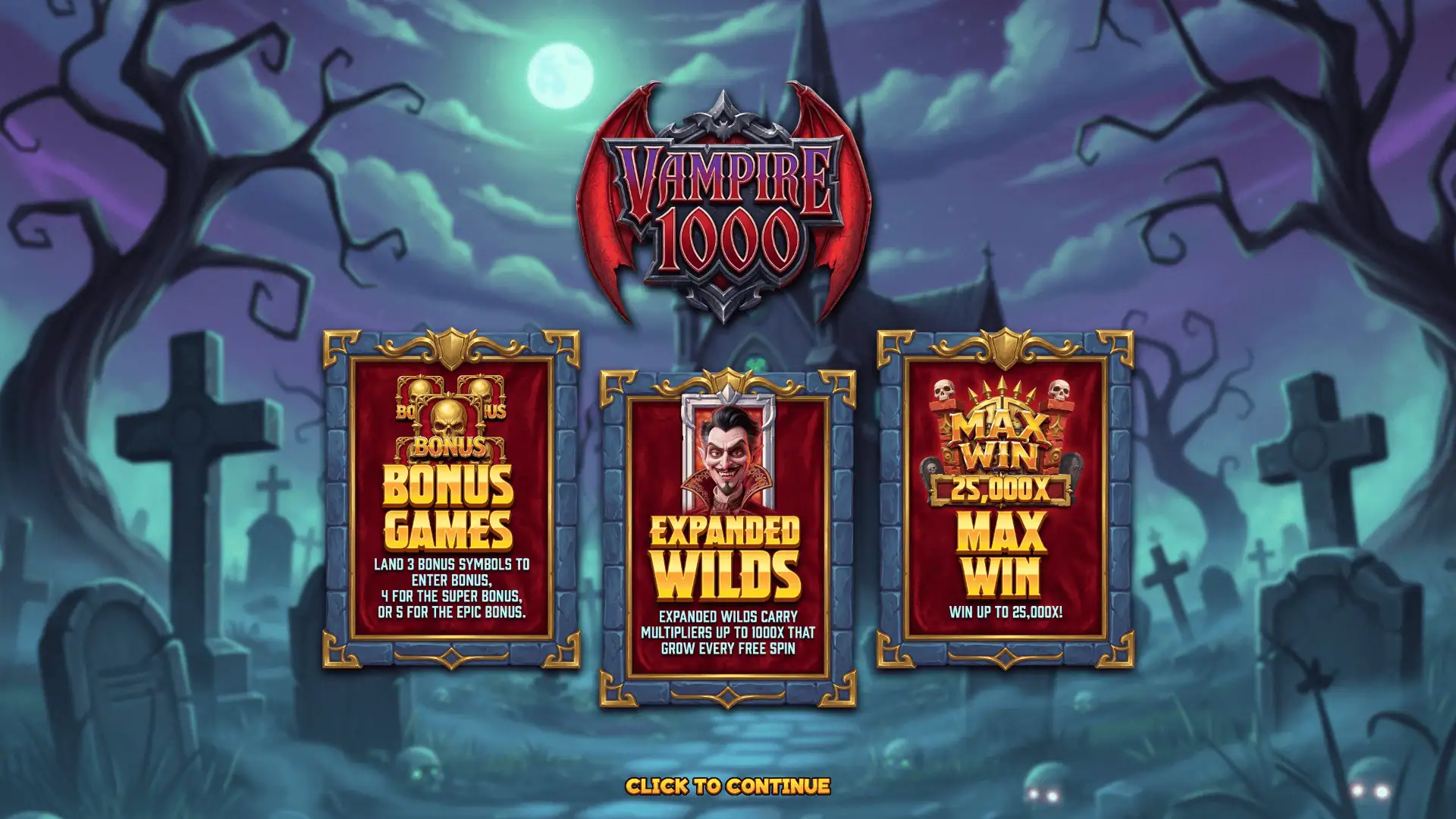 Vampire 1000 slot intro screen