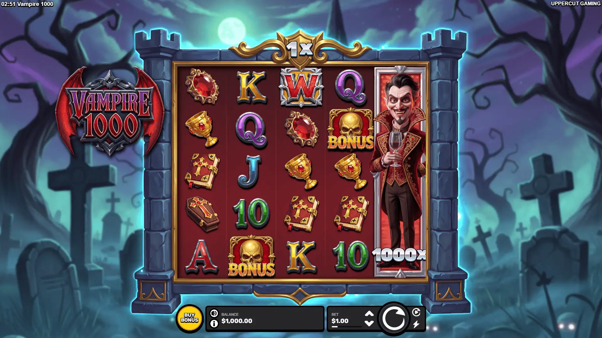 Vampire 1000 slot gameplay reels