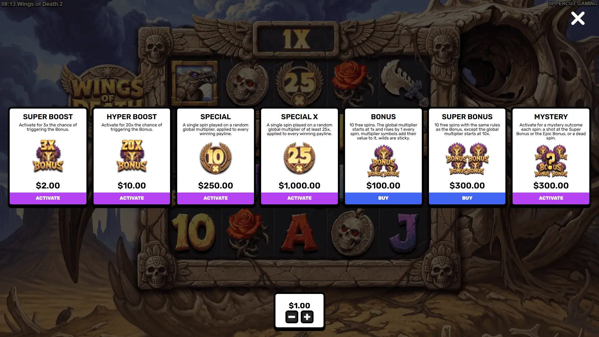 Wings Of Death 2 bonus buy menu