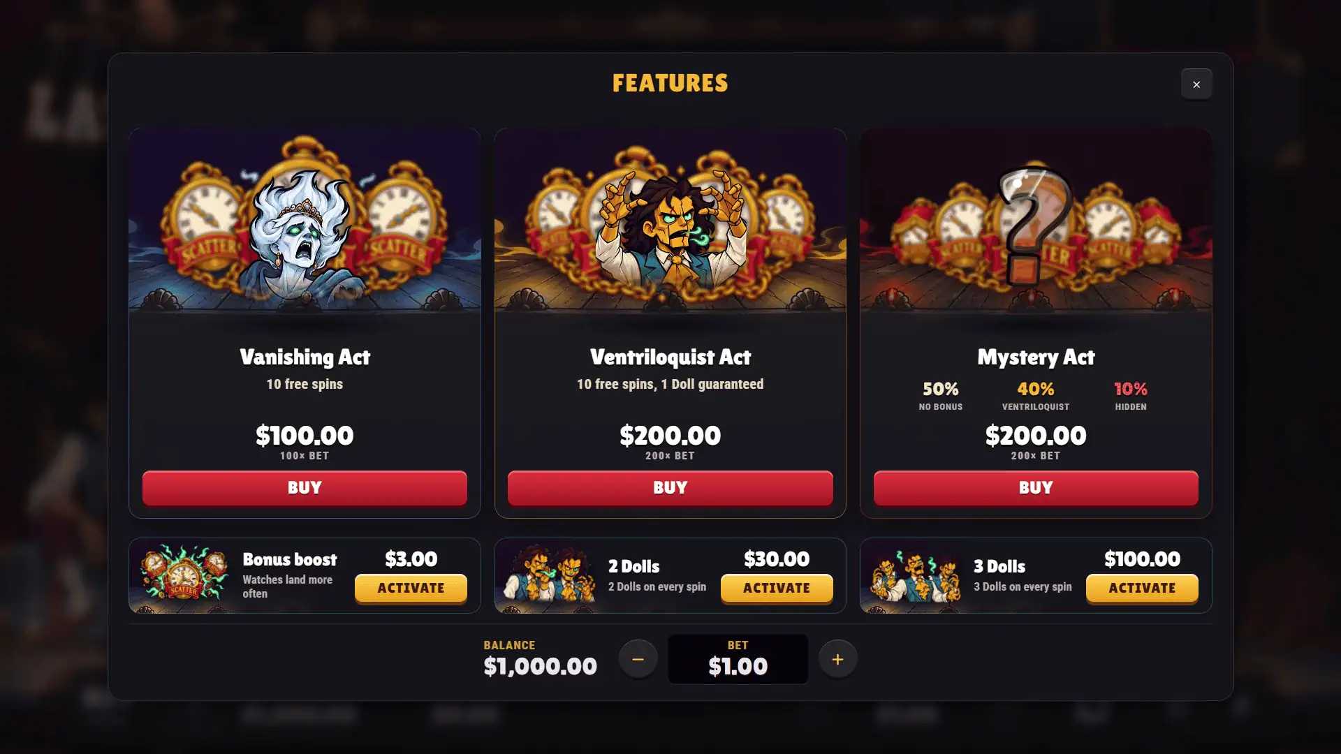The Last Act bonus buy menu