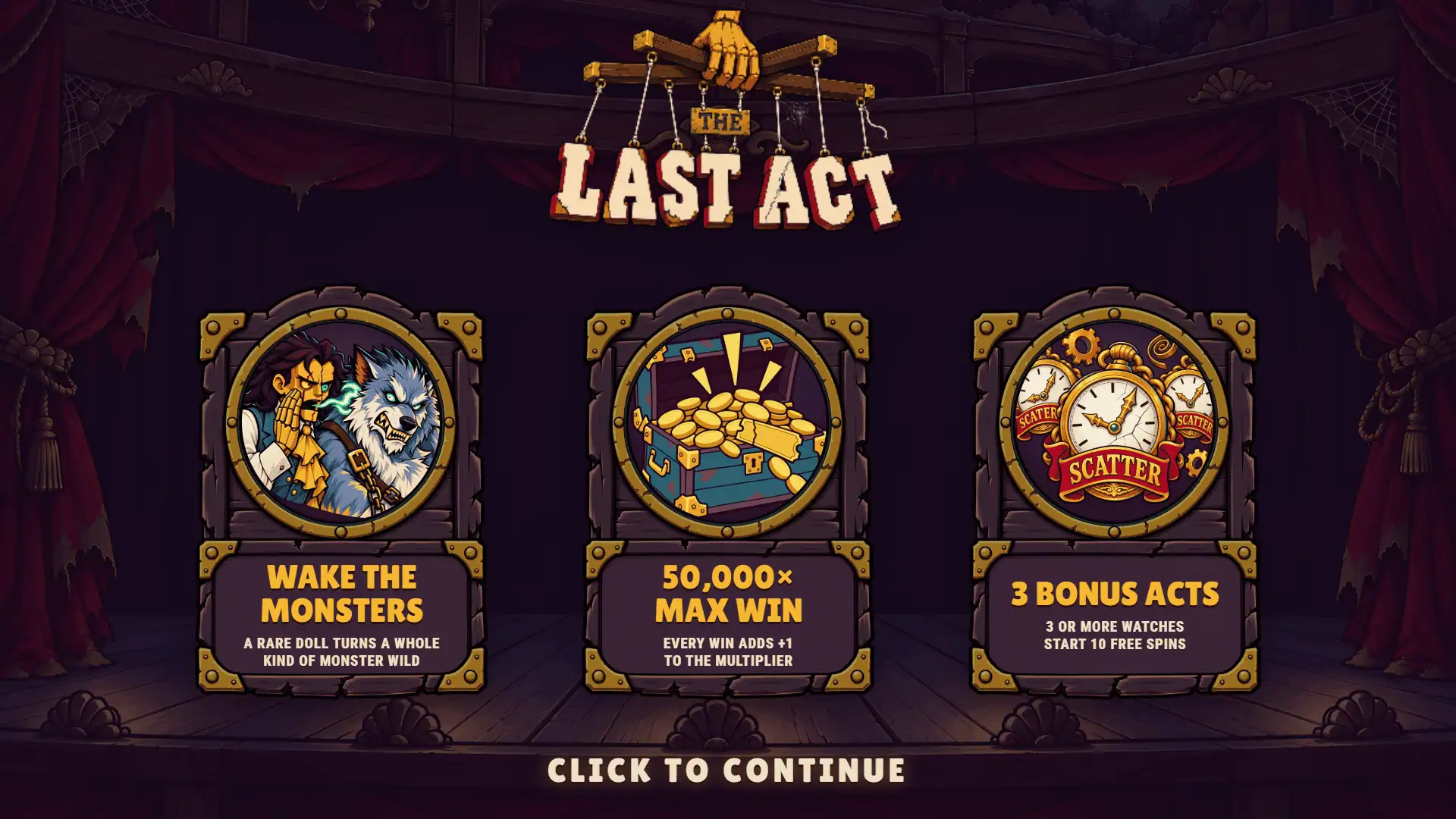 The Last Act slot intro screen