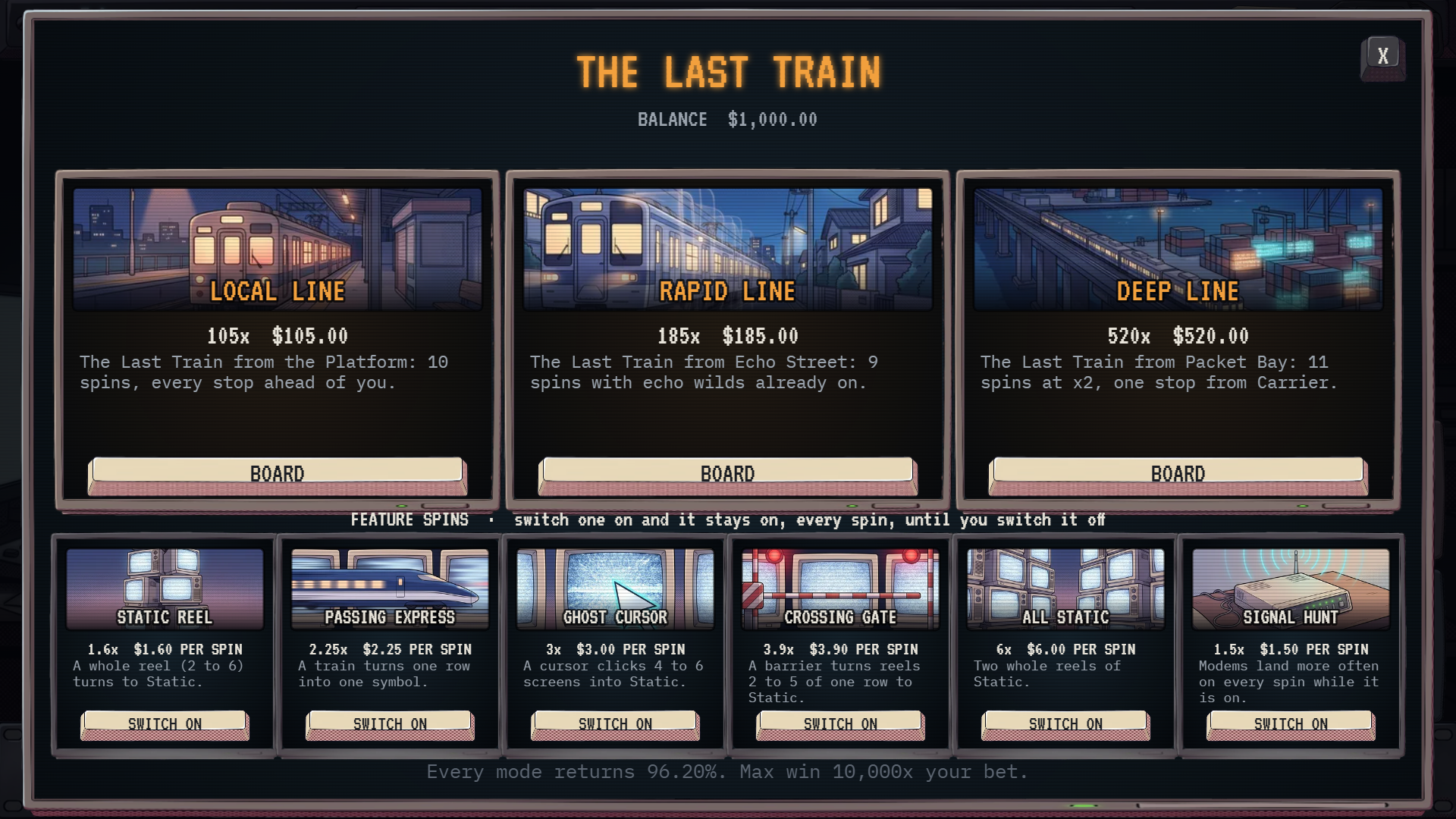 Online bonus buy menu